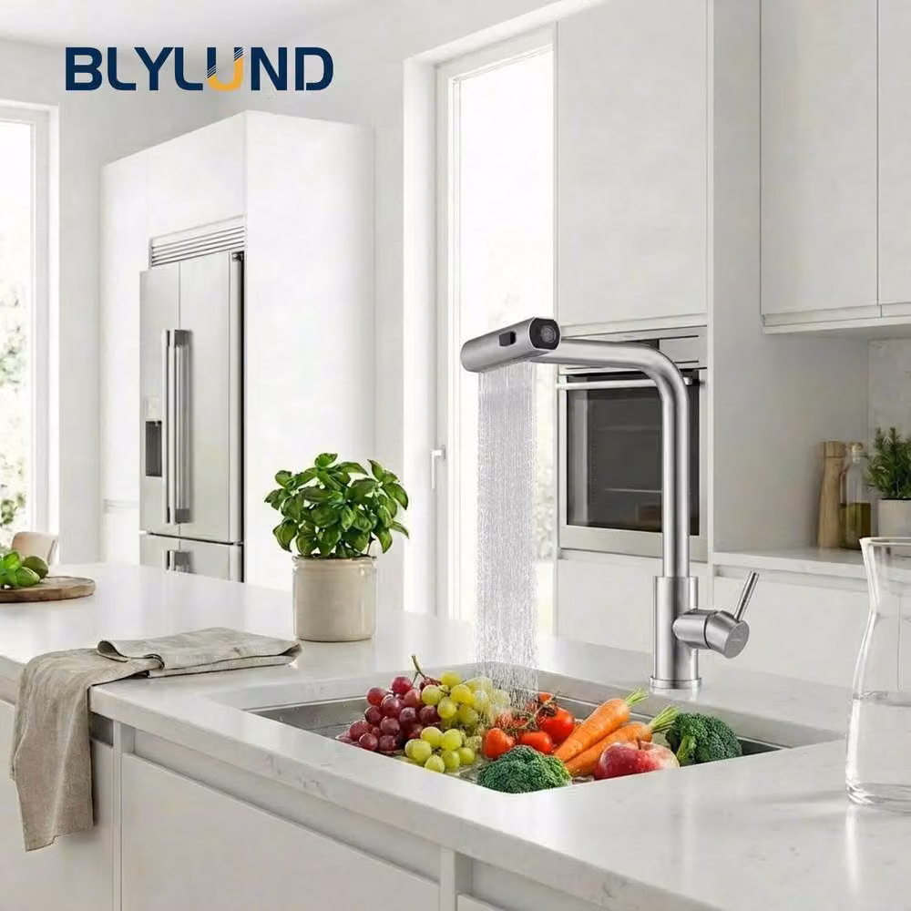 Blylund Waterfall Kitchen Faucet in Brushed Nickel Silver with Pull Out Spout and Spray Function – 2