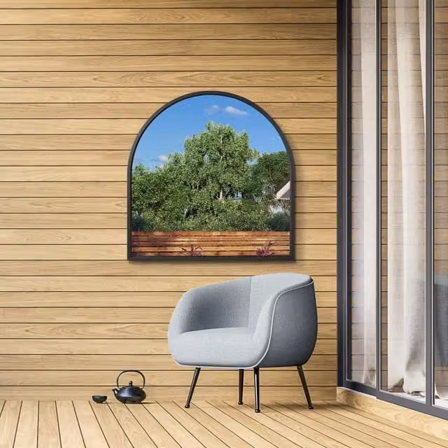 MirrorOutlet Arcus Black Metal Arched Leaner Garden Wall Mirror