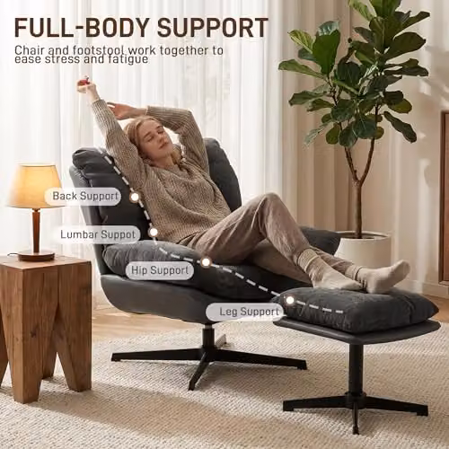 HOMCOM Modern Chenille Swivel Lounge Chair with Ottoman, Grey – 4