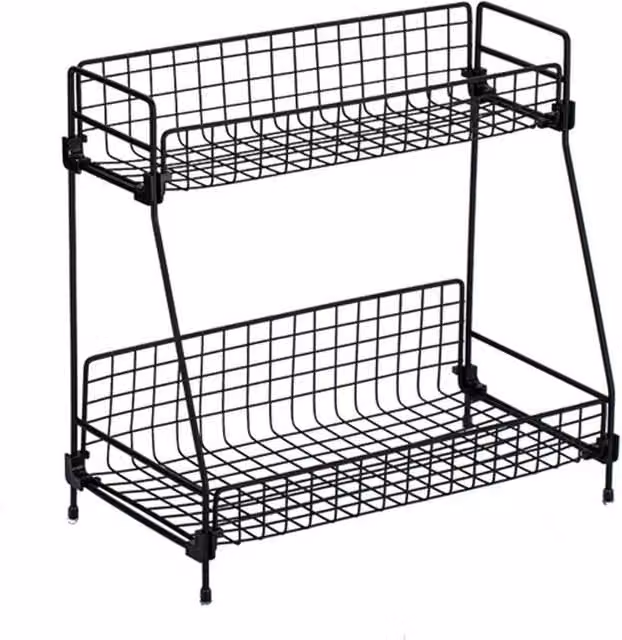 PAWNORA S 2-Tier Metal Wire Mesh Storage Basket Rack in Black – 1