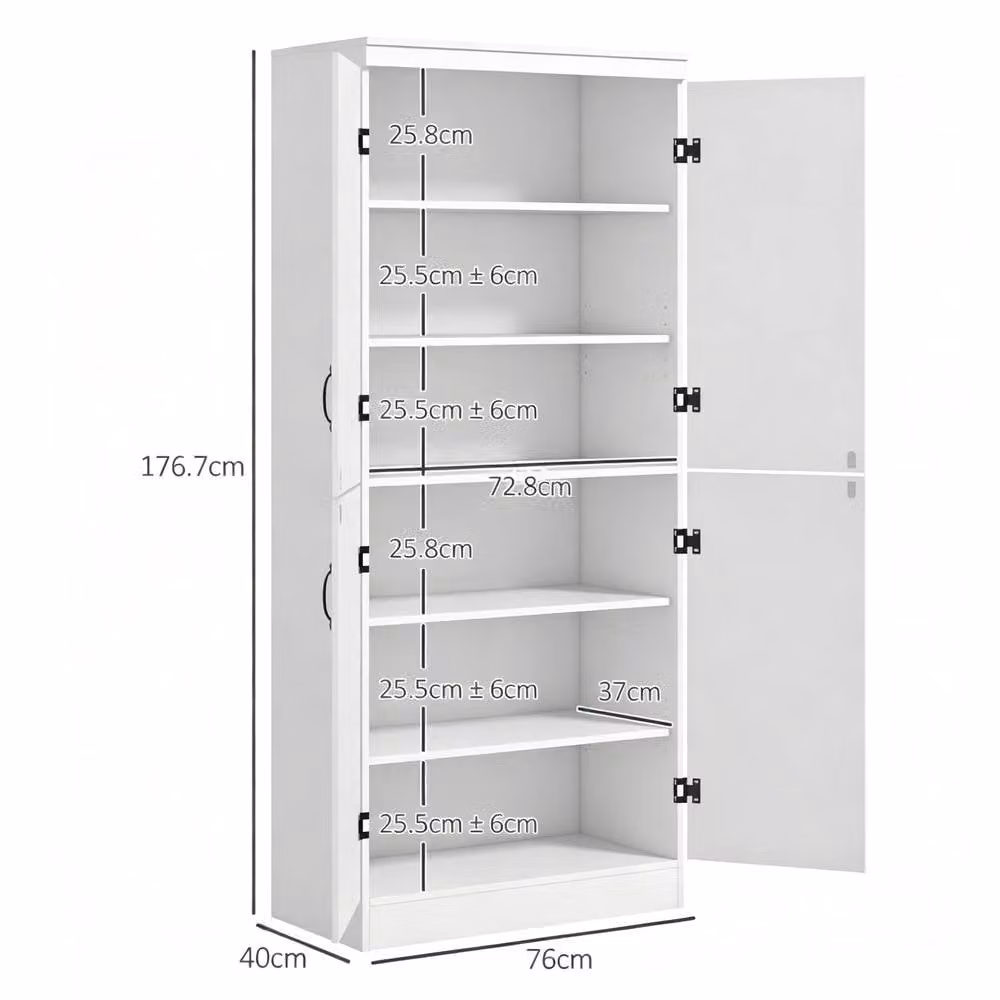 STILVORA Modern White Matt Freestanding Storage Cabinet with 4 Hinged Doors and 6 Tiers – 3