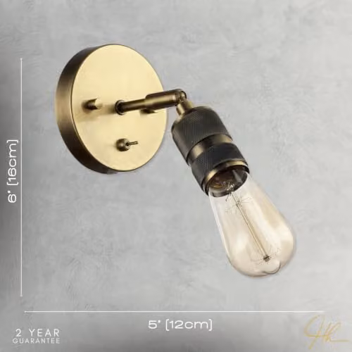 Happy Homewares Industrial Style Brass Metal Wall Light with Adjustable Head and Toggle Switch – 3
