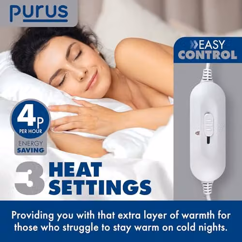 Purus King Size Fitted Electric Heated Under Blanket in White, Machine Washable, W/D/H: 180 x 200 cm – 3