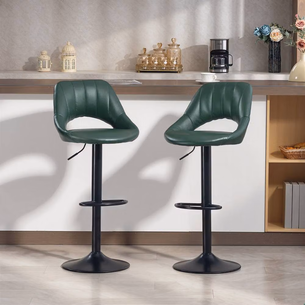 ERGOVEXA Set of 2 Chic Faux Leather Swivel Bar Stools in Dark Green – 3