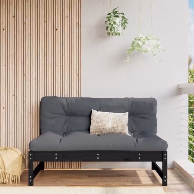 Berkfield Home Middle Sofa in Black and Grey with Solid Pine Wood Frame and Sleeping Function, W/D/H: 120 x 80 cm – 1