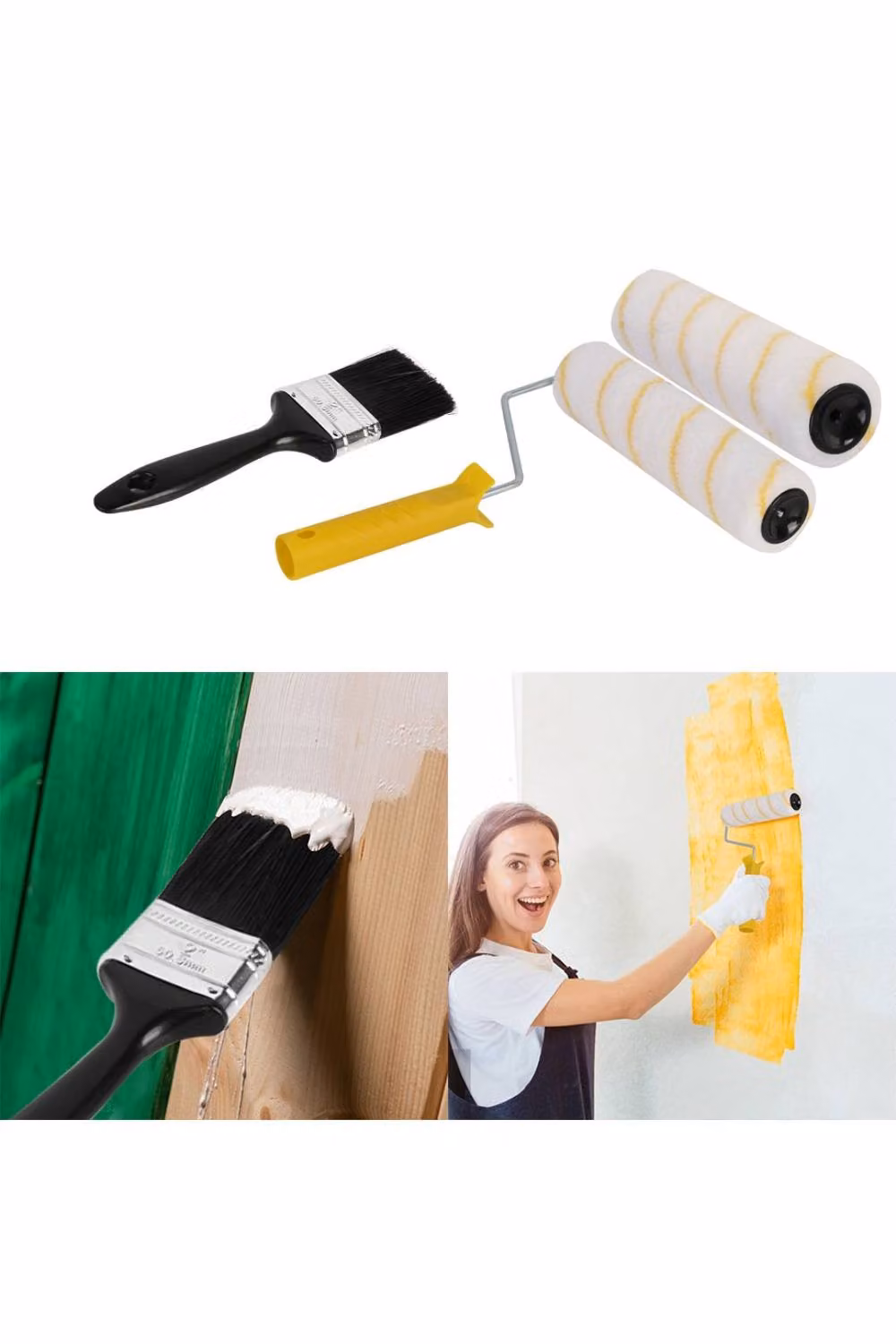 KDMD Paint Roller Set with Extension Pole, Tray and Brush Sleeves in Yellow – 3