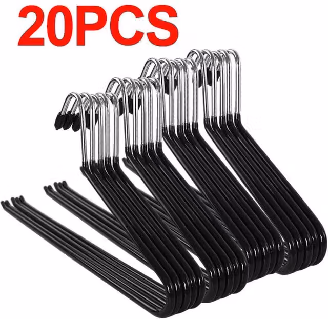 FLAVORA 20-Piece Metal Non-Slip Open-End Trouser Hangers in Black, W: 100 cm, D: 15 cm – 1