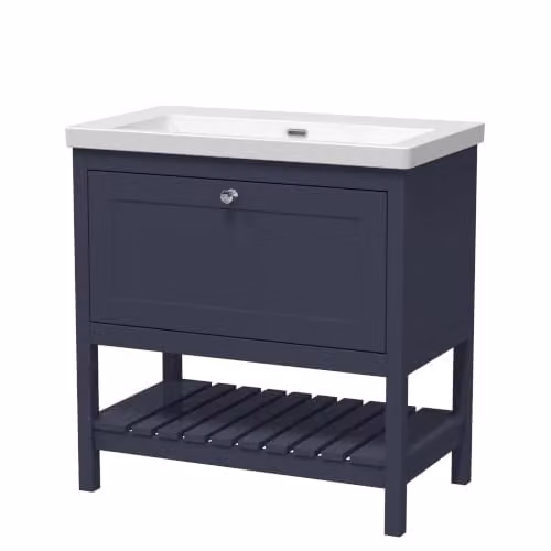 Balterley Floor Standing Bathroom Vanity Unit with Basin and Open Shelf, Indigo Blue, W: 81.3 cm, D: 46.2 cm, H: 84.5 cm – 1
