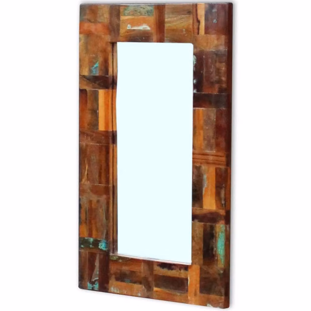 Berkfield Home Solid Reclaimed Wood Mirror in Brown and Multicolour, W: 80 cm, H: 50 cm