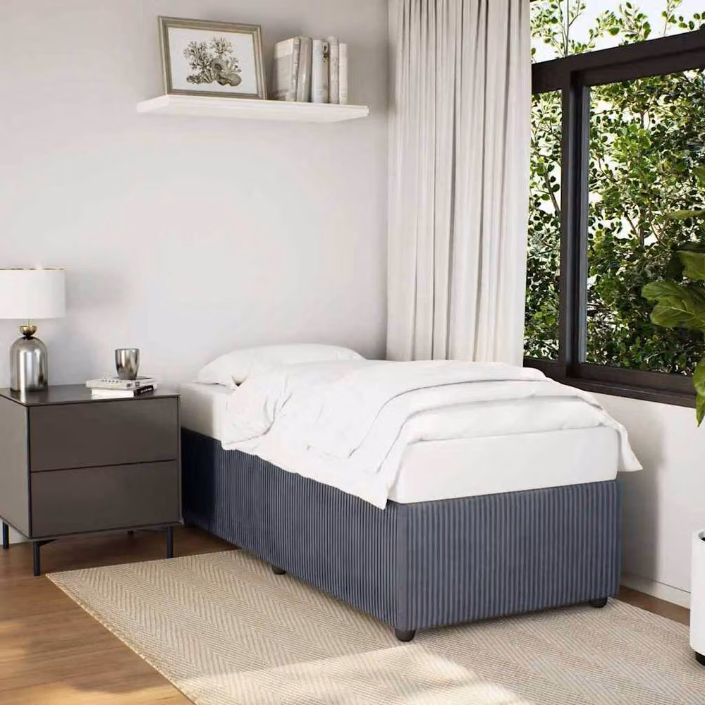 Berkfield Home Single Upholstered Velvet Bed Frame in Grey, W: 90 cm, D: 200 cm – 2