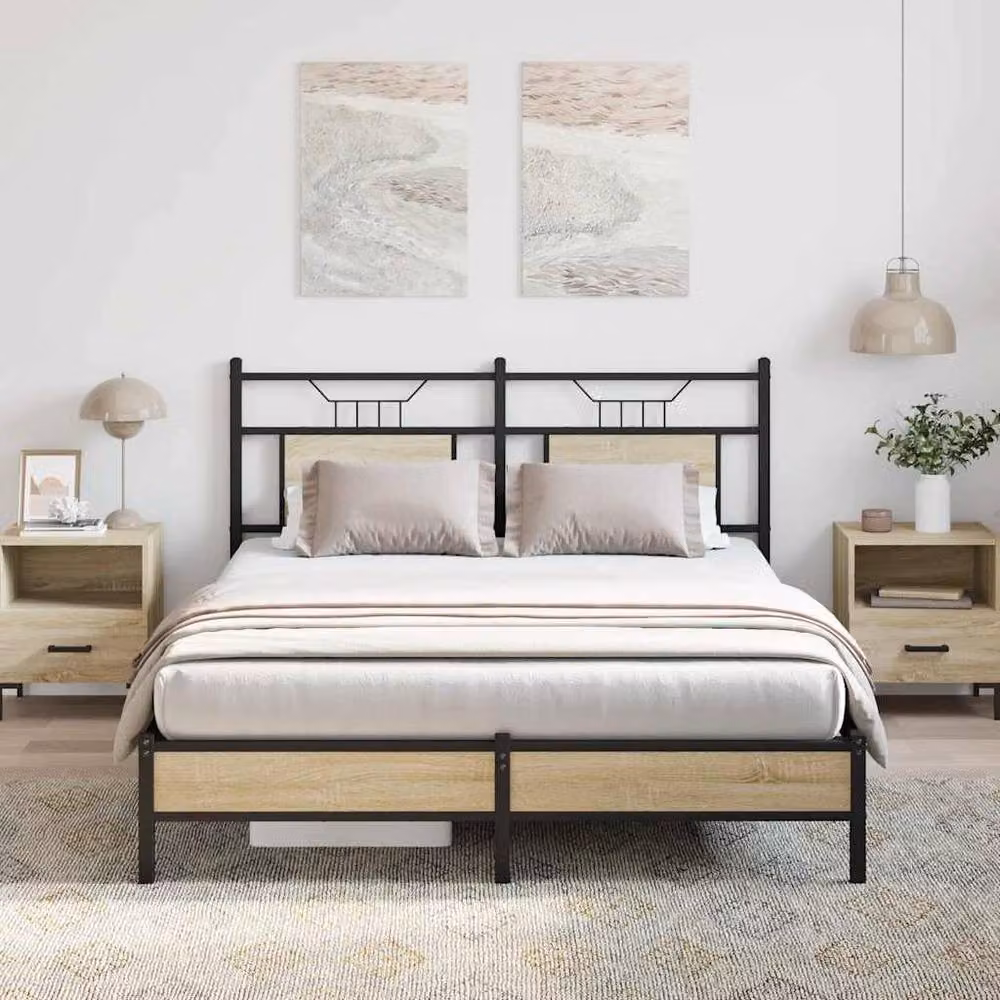 Berkfield Home Sonoma Oak Decorative Bed Frame in Brown, W/D/H: 140 x 200 x 91.5 cm – 2