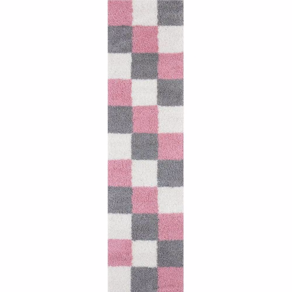 THE RUGS Soft Check High Pile Shaggy Square Rug in Pink, W/D: 120 x 120 cm – 5