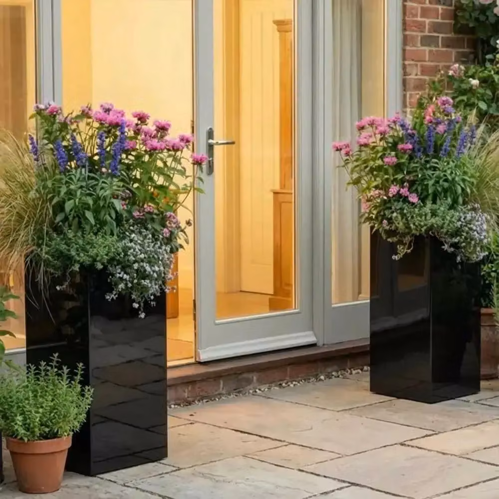 Woven Wood Tall Square Planter in Black with Galvanised Steel and Wood, Height: 75 cm, Width: 32 cm, Depth: 32 cm – 5