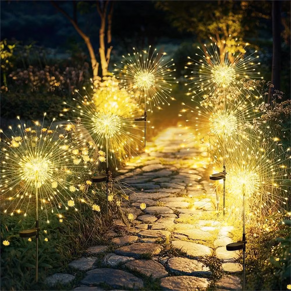 SPETLEK 4-Piece Solar Starburst Firework Fairy Lights with Stakes in Yellow and Warm White LED – 4