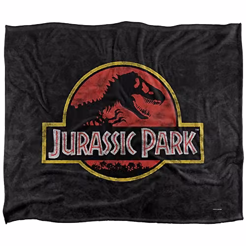 Trevco Jurassic Park Classic Logo Super Soft Fleece Throw Blanket, White, W/D/H: 152 x 127 cm – 4