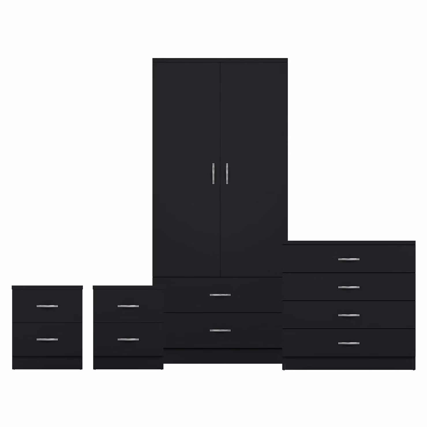 Vida Designs Riano 4 Piece Black Bedroom Set with 2 Drawer Bedside Tables and 4 Drawer Chest – 4