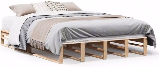 Berkfield Home Small Double Solid Wood Pine Bed Frame in Beige, W/D/H: 120 x 190 cm
