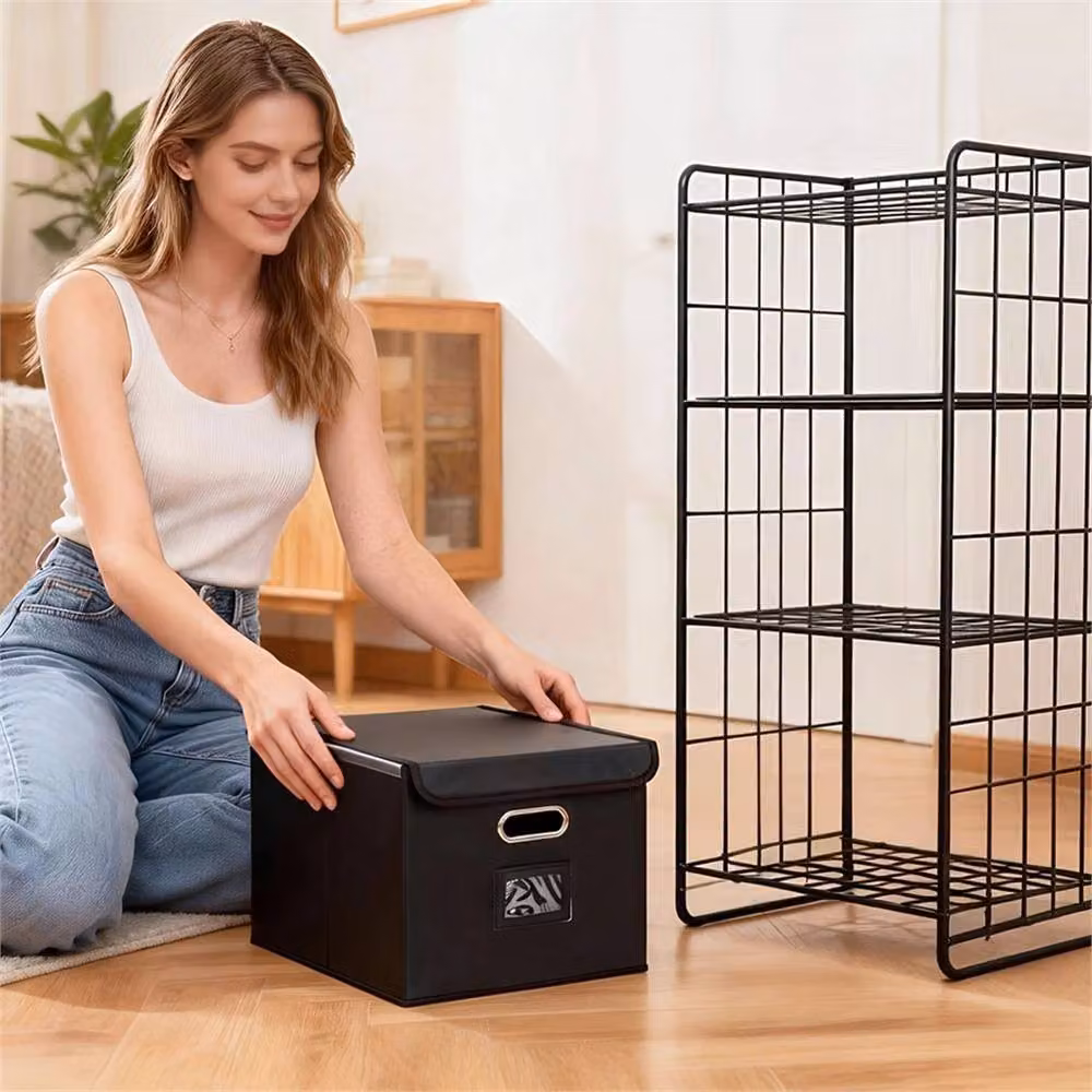 Nordara Black Foldable Portable Fabric File Storage Box with Lid – 4