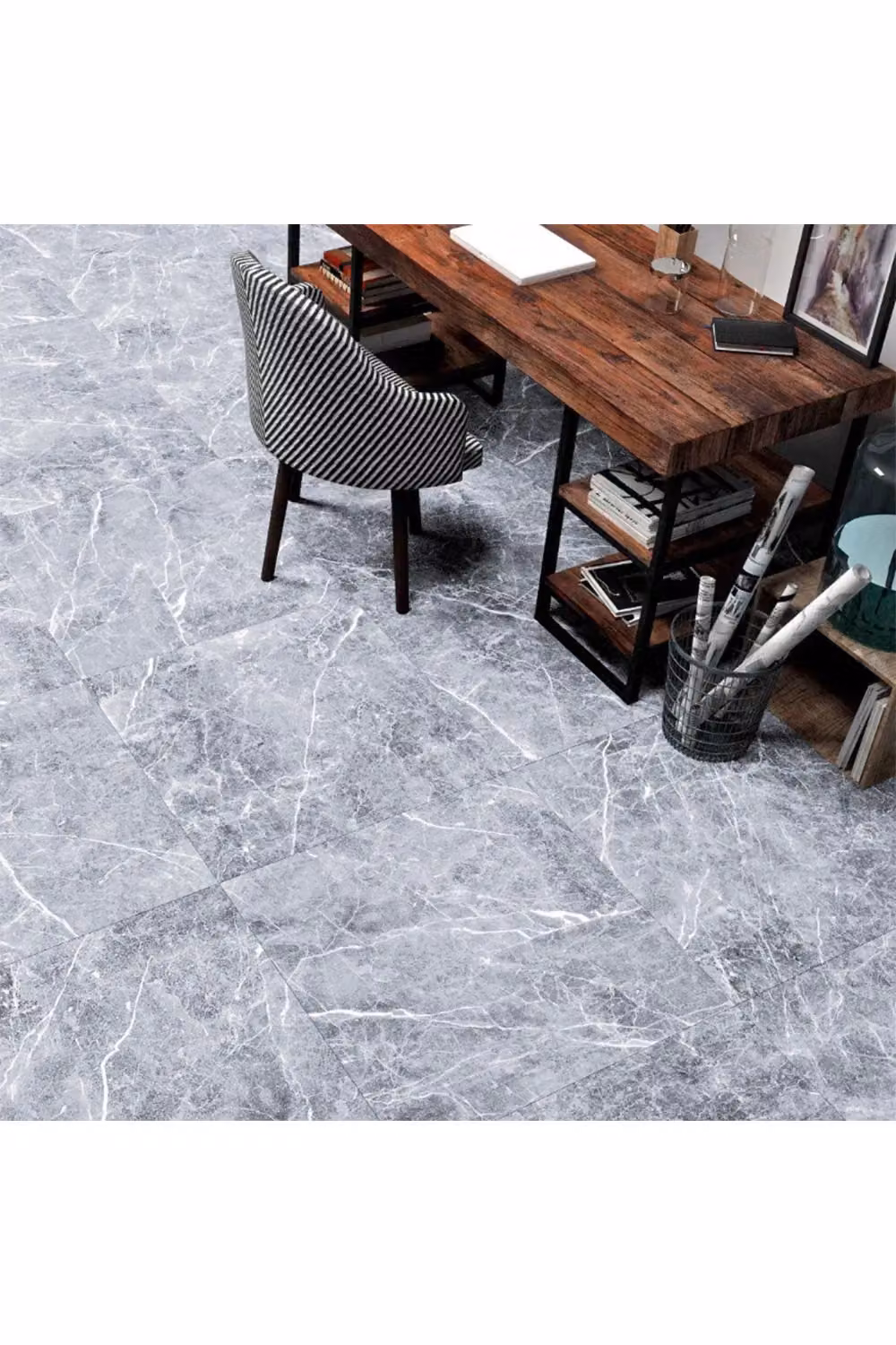 Living and Home 24-Piece Grey Stone Effect Self-Adhesive Floor Tiles with Rustic Marbled Design – 2