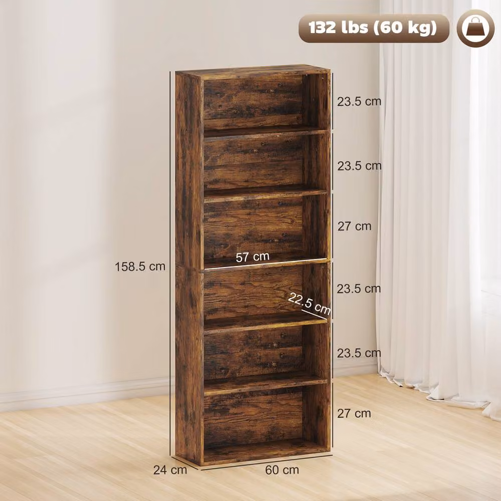 HOMCOM 6 Tier Freestanding Bookshelf with Adjustable Shelves in Brown – 3