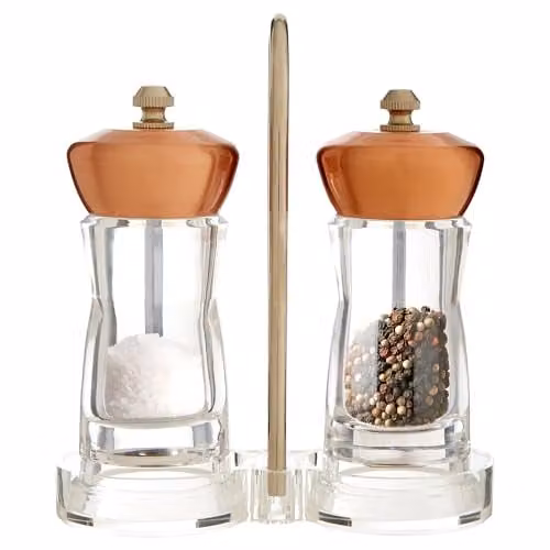 Premier Manual Salt and Pepper Shaker Set with Stand in Copper and Bronze – 1