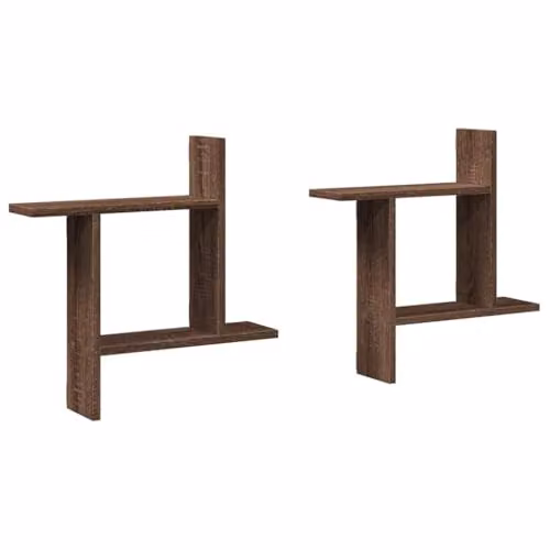 vidaXL Set of 2 Wall Mounted Shelves in Brown, W/D/H: 50 x 12 x 50 cm