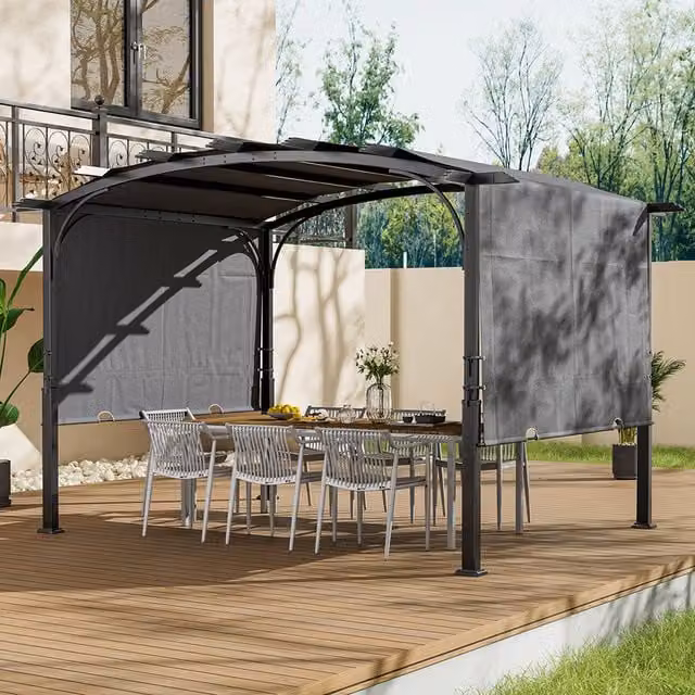 Breeins Modern Retractable Arc-Shaped Steel Pergola in Grey