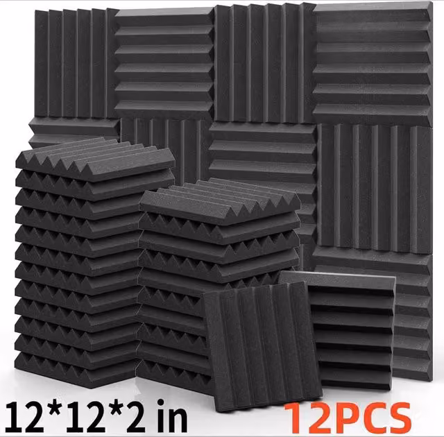 PAWNORA 12-Piece Acoustic Foam Panel Wall Tiles, Black, W/D/H: 30 x 30 x 5 cm – 1