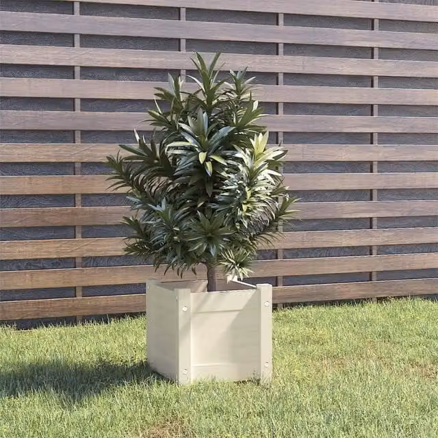 Berkfield Home White Solid Pinewood Garden Planter Tub W/D/H: 31 x 31 x 31 cm – 1