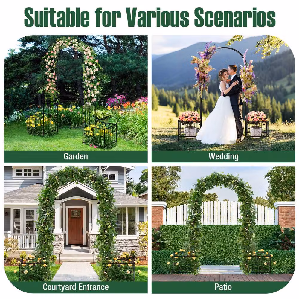 Gymax Metal Garden Arbor Arch Trellis with Planter Boxes in Black, Height: 217 cm – 10