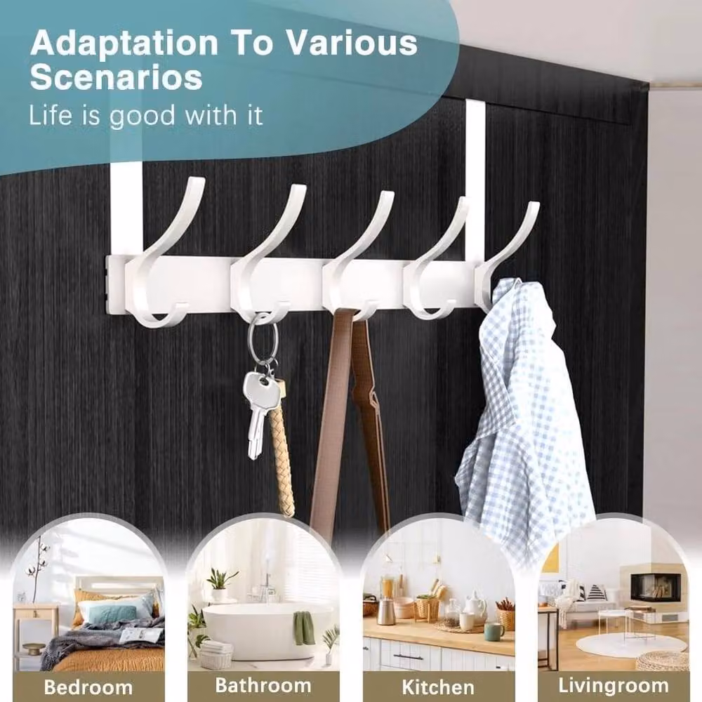 NESTLUNE 14 Hook Aluminium Door Hanger Clothes and Coat Rack in White – 3