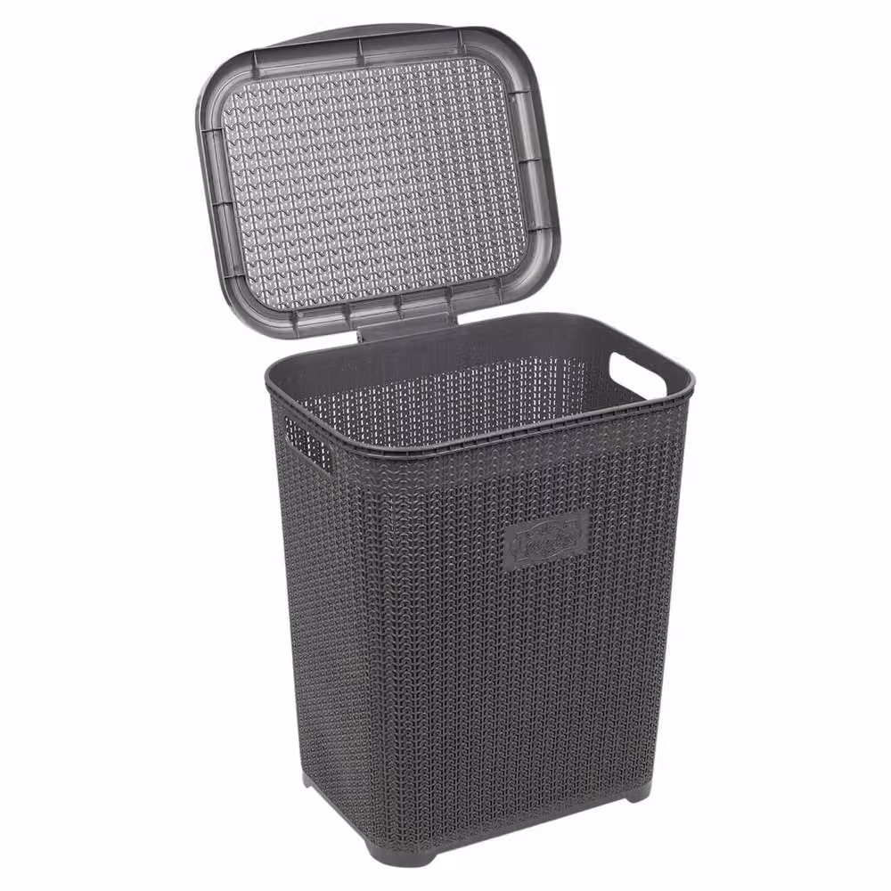 Havendro Grey 45L Plastic Laundry Basket with Lid and Handles – 3