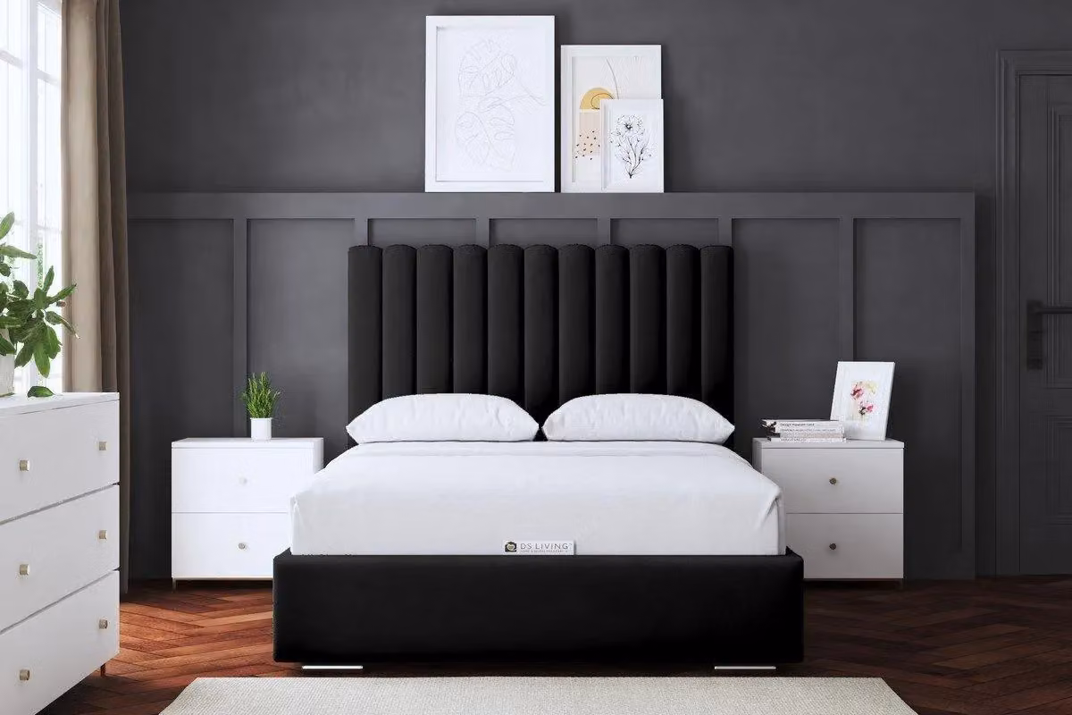 DS Living Evangaline Black Panel Ottoman Bed with Headboard, Small Double – 2