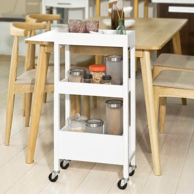 SoBuy Modern 3-Tier Wooden Serving Trolley with Castors in White