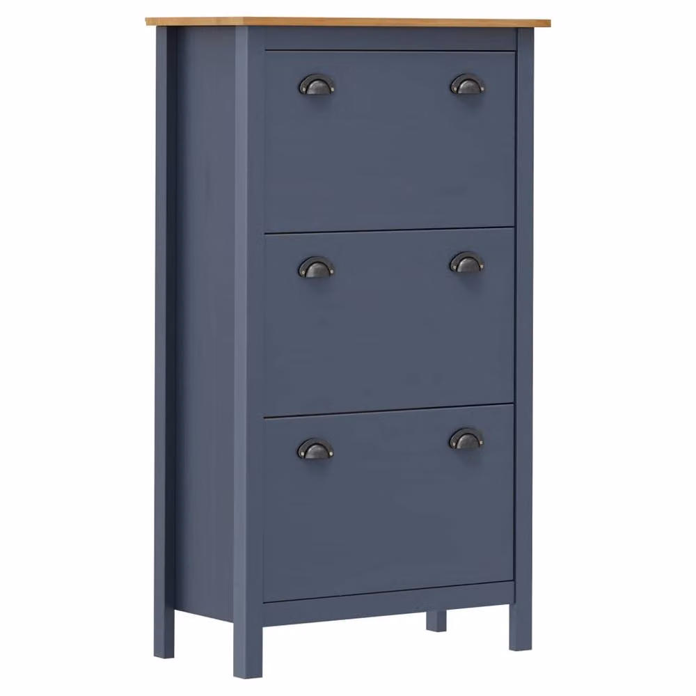 Berkfield Home Hill Shoe Cabinet in Grey and Dark Navy, Solid Pine Wood, W/D/H: 72 x 35 x 124 cm – 2