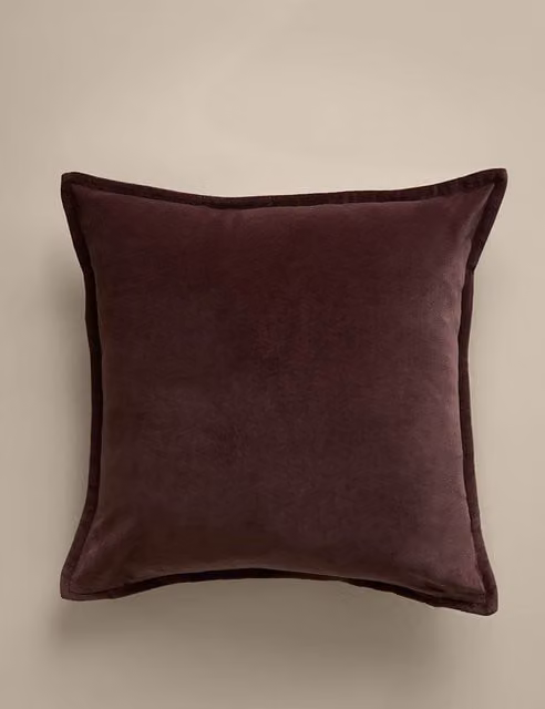 M&S Pure Cotton Velvet Square Cushion Cover in Purple