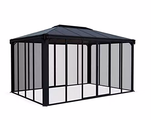 Palram Ledro 4300 Enclosed Garden Gazebo in Grey with Polycarbonate Roof, W/D/H: 295.5 x 430 x 274.5 cm