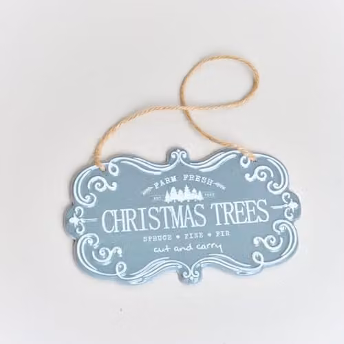 Melody Maison Vintage Christmas Trees Metal Wall Plaque in Green, White and Petrol, W: 18 cm, H: 10.5 cm – 3