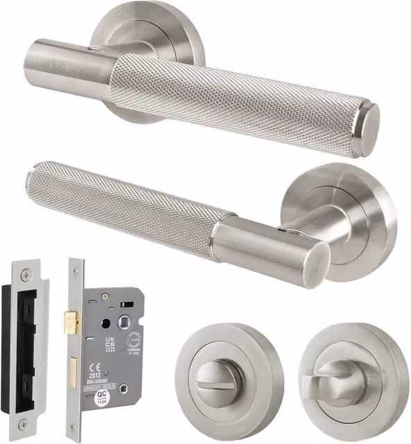 AFIT Satin Nickel Bathroom Door Handle with WC Lock and 64mm Rose in Silver, W/D/H: 15 x 15 x 2 cm