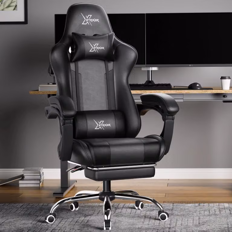 Xstriker Black Synthetic Leather Gaming Chair with Headrest and Footrest