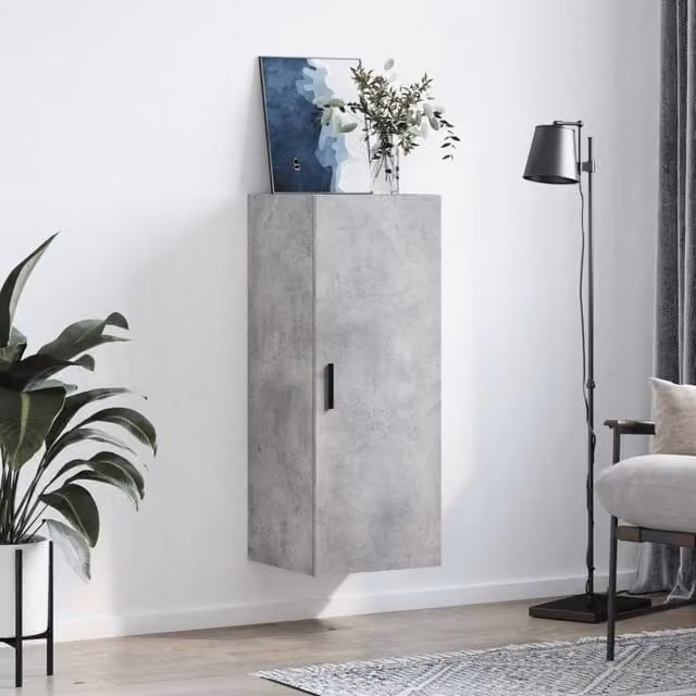 Berkfield Home Wall Mounted Cabinet in Concrete Grey, W/D/H: 34.5 x 34 x 90 cm