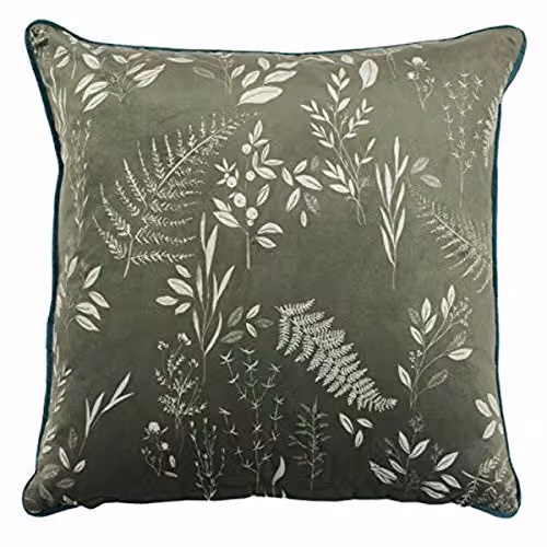 Furn Fearne Green Floral Printed Velvet Reversible Square Cushion, W/D/H: 50 x 50 x 50 cm