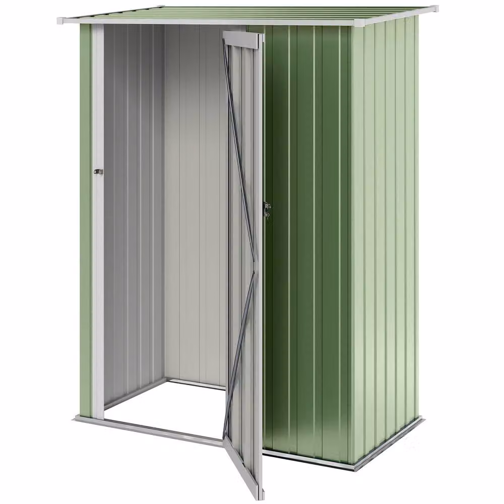 Rolipo Metal Garden Shed with Sloped Roof and Lockable Door, Green, W: 152.4 cm, D: 91.44 cm, H: 182.88 cm – 2
