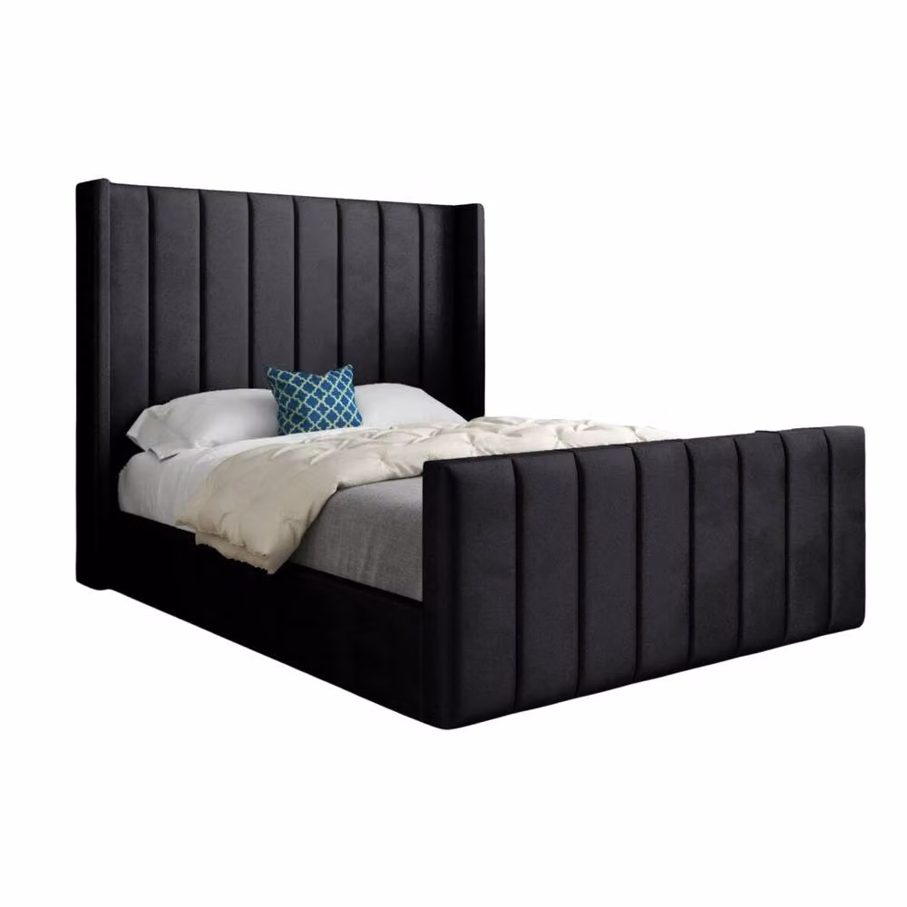 Casani Sherington Upholstered Designer Bed Frame in Black Soft Velvet, Super King, W/D/H: 200 x 137 x 189 cm – 3