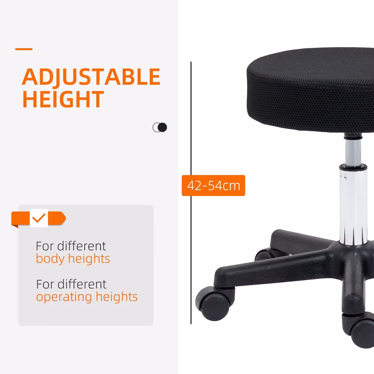 HOMCOM Swivel Salon Stool with Adjustable Height and Castors in Black – 3