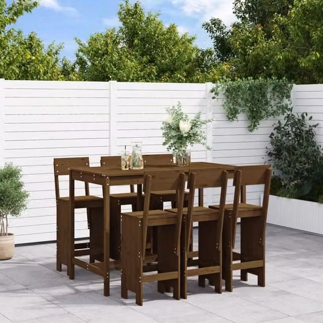 Berkfield Home 7 Piece Rustic Garden Bar Set in Brown Solid Pine Wood – 1