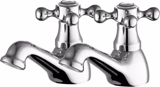 BATHWEST Victorian Two-Handle Basin Pillar Taps in Chrome Silver