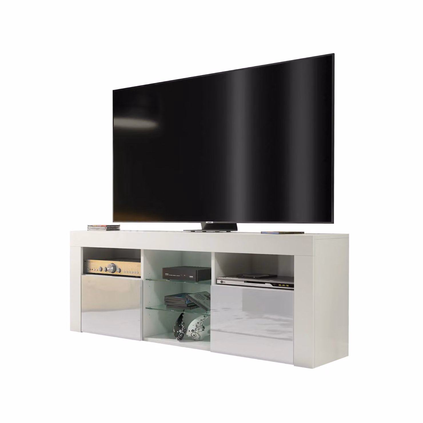 Creative Furniture Modern TV Unit in White with High Gloss Grey Doors, W: 145 cm, H: 53 cm, D: 35 cm – 3