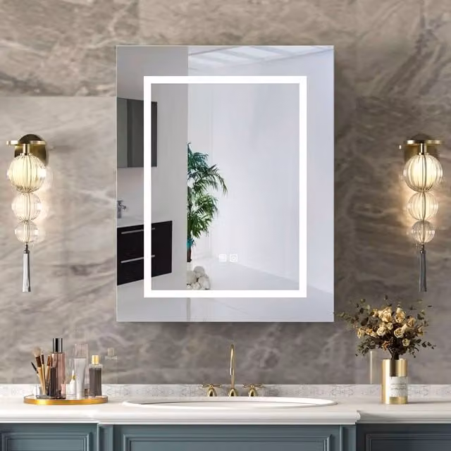 KEEPREAPER White Illuminated Bathroom Cabinet with LED Lighting, Anti-Fog Demister and Sensor Switch, W: 60 cm, H: 75 cm – 1