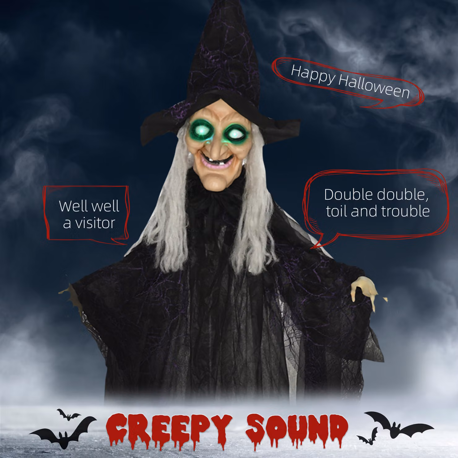 HOMCOM 6ft Life Size Hanging Witch Outdoor Halloween Decoration with Motion Activated Sound and Light Up Eyes – 4
